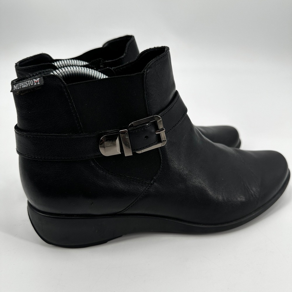 Mephisto Stefania Womens Black Leather Buckle Strap Wedge Ankle Boots Size US 10 - Picture 5 of 11